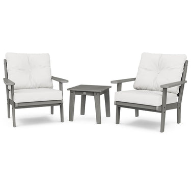POLYWOOD Lakeside 3-Piece Deep Seating Chair Set - Slate Grey / Natural Linen